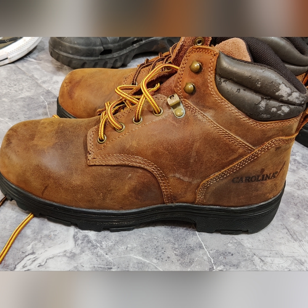 Men's Brown Leather Steel Toed Boots, Size 11 D